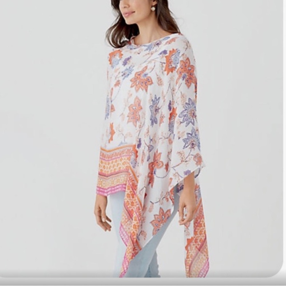J Jill Beautiful Summer in the Garden Poncho, Wrap, Scarf OS Floral Pattern